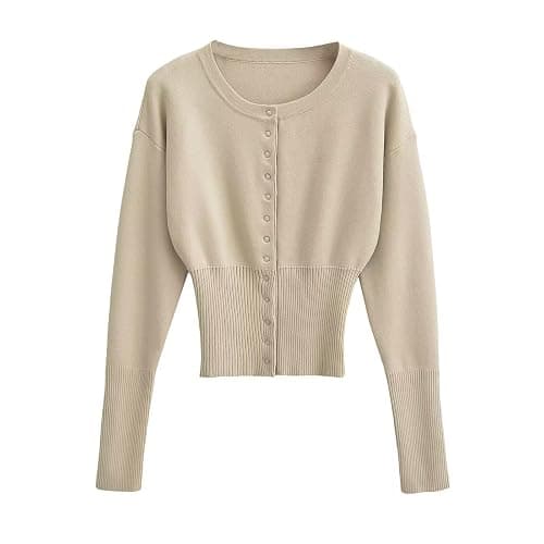 TYATVS Button Up Cardigan Knitted Crop Cardigan Chunky Knit Cardigan for Work Casual Fall Tops Old Money Clothes thumbnail 4