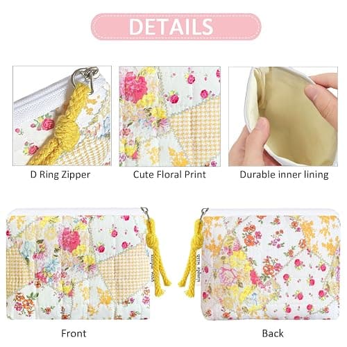Modacarry Cotton Quilted Floral Coin Purse Digital Camera Pouch with Cute Prints Zipper for Women Girls (YELLOW DISTY PATCH) thumbnail 5