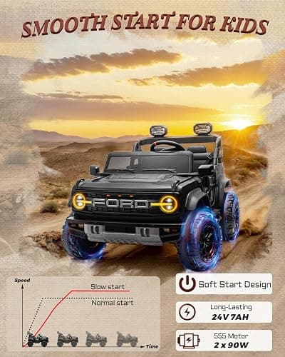 First Ride On 24V Ride on Toys for Big Kids, Licensed Ford Bronco Raptor Electric Car 2 Seater with Remote Control, Kids Ride on Cars w/ 2-Seater, 4.3 Mph Max Speed, Soft Start Function (24V, Black) thumbnail 8