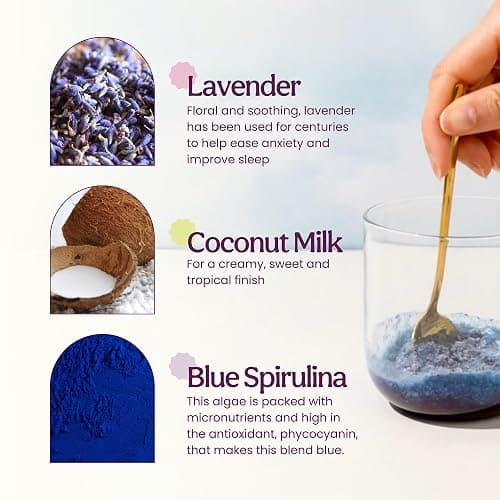 Blume Blue Lavender Superfood Latte Powder – Organic Lavender Tea Powder, Blue Spirulina, Blue Butterfly Pea Flower Tea, Chamomile, Coconut Milk - Caffeine Free, Vegan, 1g Sugar - 25 Servings thumbnail 4