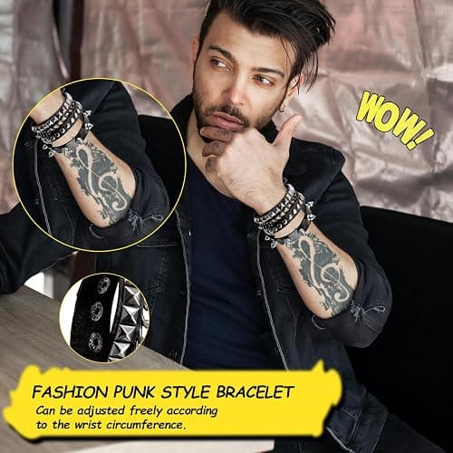 HISAKYST 8pcs Spiked Bracelets Emo Bracelets Spike Bracelet Unisex，80s cool rock style, a must-have for parties, music festivals, and motorcycle enthusiasts thumbnail 3