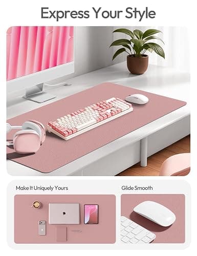 YSAGi Leather Desk Protector, Office Mat, Large Mouse Mat, Non-Slip PU Leather Blotter, Laptop Desk, Waterproof Writing Pad for Office and Home (Pale Mauve, 35.4" x 17") thumbnail 2