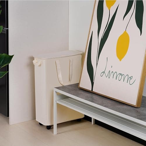 Vincona Slim Laundry Hamper with Lid and Wheels, Small Rolling Laundry Basket with Handle for Small Spaces, Tall Dirty Clothes Hampers for Dorm, Bathroom and Bedroom, 55L, Beige thumbnail 7