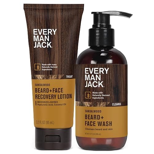 Every Man Jack Men's Beard + Face Wash & Lotion Set - Subtle Sandalwood Scent - Naturally Cleanse and Condition Your Beard & Skin - Image 1