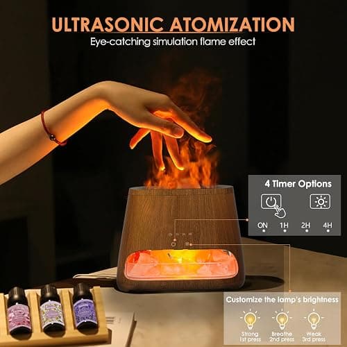 SALKING 2-in-1 Himalayan Salt Lamp Diffuser, Cool Mist Humidifier, Aromatherapy & Himalayan Salt Therapy, 100% Pure Himalayan Salt, Ultrasonic Essential Oil Diffuser with Ambient Glow, 150ml (Dark) thumbnail 4