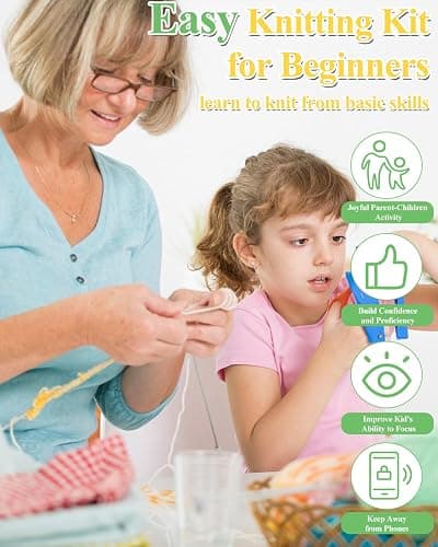 Aeelike Knitting Kit for Beginners, Complete Beginner Knitting Kit Easy Knitting Set Including Knitting Needles Set Cotton Yarn, Learn to Knit Dishcloth with Step-by-Step Instructions, Colorful thumbnail 2