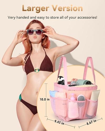 Temede Mesh Shower Caddy Tote, Large Shower Caddy Basket Portable, Quick Dry Hanging Toiletry Bag, 8 Storage Pocket Bath Organizer for College Dorm, Gym, Camp, Travel (Pink) thumbnail 2