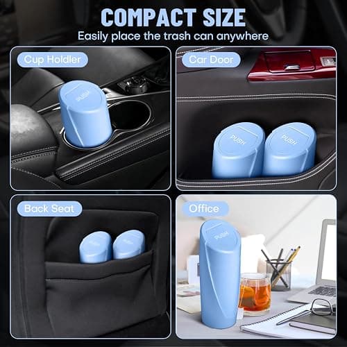 SGLRT Car Trash Can Bin with Lid - 2 Packs Car Garbage Can Cup Holder - Blue Mini Leakproof Vehicle Garbage Bin with 40pcs Trash Bags-Automobile Organizers and Storage for Front Back Seat Accessories thumbnail 3