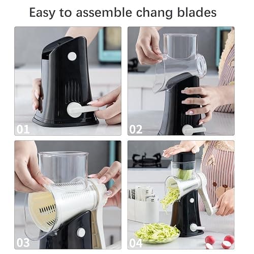 VEKAYA Cheese Grater, Cheese Grater Hand Crank, 5 in 1Replaceable Stainless Blades Rotary Cheese Grater, Mandoline Vegetable Slicer, Easy to Clean Cheese Shredder with Storage Box thumbnail 5