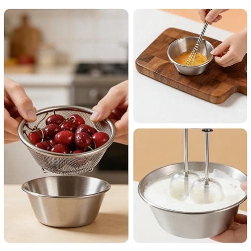 304 Stainless Steel Rice Washer & Small Colander: 5.5-Inch Fruit Washing Bowl with Strainer, Multifunctional Rice Strainer (700ML) thumbnail 6