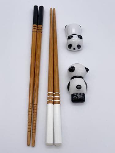 Sushi Essstäbchen Set Panda 2 Paar inklusive Keramik-Unterleger Premium Holz Nachhaltig Japanisch Chinesisch Koreanisch Taiwanesisch thumbnail 8