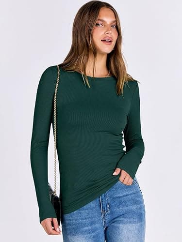 ANRABESS Women Long Sleeve Shirts Rib Knit Slim Fit Tops Basic Tee 2025 Fall Outfits Casual T-Shirt Underscrubs Layer Clothes thumbnail 4