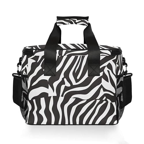 ALAZA Zebra Print Black Cooler Lunch Bag Insulated Lunch Box Large Reusable Lunchbox Leakproof Freezable Cooler Bag for Women Men Picnic Beach thumbnail 6