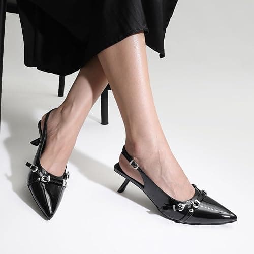 DREAM PAIRS Women's Low Kitten Heels Slingback Closed Pointed Toe Comfortable Dressy Pumps Wedding Party Casual Elegant Dress Shoes thumbnail 2