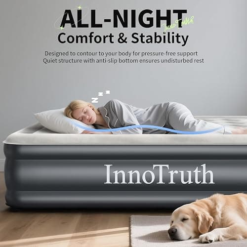 InnoTruth Air Mattress Queen with Built in Pump, Inflatable Mattress Blow up Mattress, Family Choice Award Winner, 18" Colchones Inflables Foldable Air Bed for Guest & Home, Ideal for Camping, 650lbs thumbnail 2