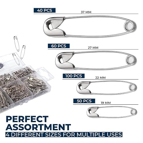 250 Pack Safety Pins by Luxurecourt, 4 Assorted Sizes of Durable, Silver Small and Large Safety Pins Bulk, Rust-Resistant Nickel Plated Steel, Sharp Edge Pins for Clothes, Sewing, Arts & Craft thumbnail 2