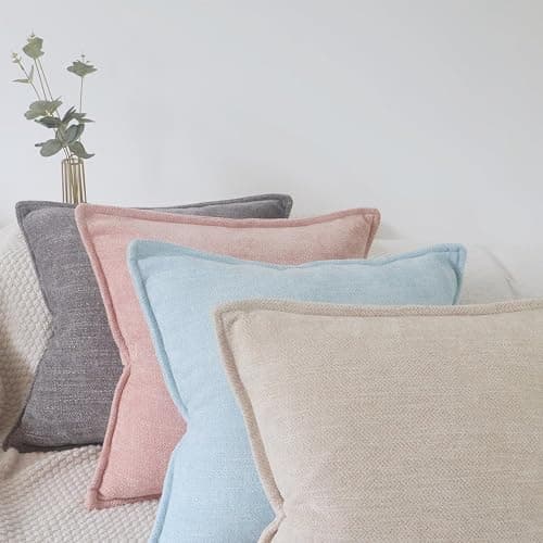 OYIMUA Light Blue 16x16 Chenille Throw Pillow Covers Set of 2 | Farmhouse Decorative Pillowcases for Couch & Bed | Soft Luxury Accent Pillows for Living Room thumbnail 4