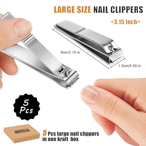 AVERZELLA 5-Pack Large Toenail Clippers Straight Edge, 3.15 inch Long Handled Non-Slip Toenail Clippers for Seniors Adults, Stainless Steel Big Toe Nail Clippers Bulk Set for Men Women (Silver) thumbnail 6