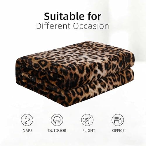 KOKGYM Brown Leopard Print Throw Blanket, Soft Warm Plush Flannel Blanket for Couch Bed Travel, Trendy Animal Print Room Decor, Cozy Fluffy All-Season Blankets for Home Decoration, 50" x 60" thumbnail 7