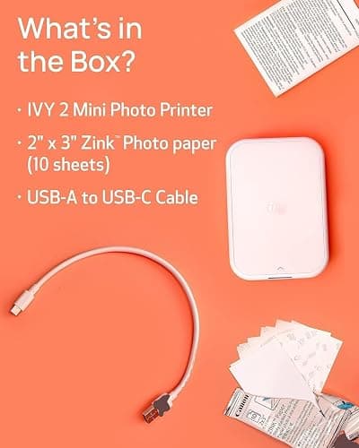 Canon Ivy 2 Mini Photo Printer (Pure White) - Bluetooth, Print from iOS & Android Devices, Bundle Incl. 110 Zink Sticky-Back Prints, LED Light Bar, Protective Case, and USB Cable thumbnail 5