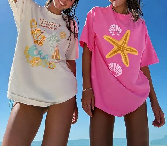 Womens Teens Oversized Graphic Tshirts Y2k Flower Fruit Vintage Tees Beach Surfer Casual Short Sleeve T-Shirts thumbnail 4