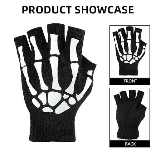 OTPEH Skeleton Gloves For Women Men Adults Fingerless Goth Gloves Glow In The Dark Halloween Costume Emo Accessories thumbnail 2