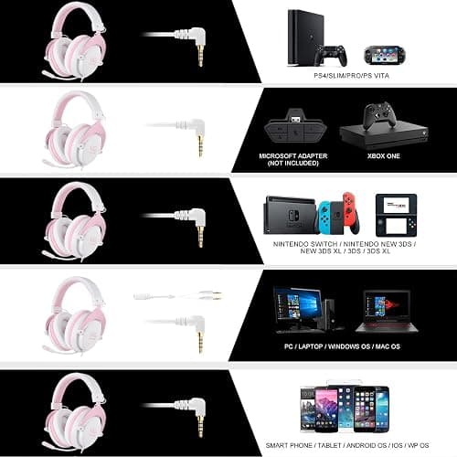 USOTSO MPOWER Stereo Gaming Headset for PS4, PC, Mobile, Noise Cancelling Over Ear Headphones with Retractable Flexible Mic & Soft Memory Earmuffs for Laptop Mac Games-Angel Edition thumbnail 5