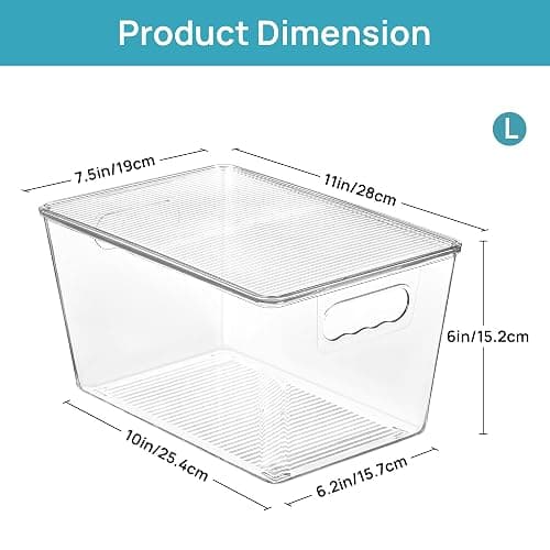 Vtopmart 6 Pack Clear Stackable Storage Bins with Lids, Large Plastic Containers with Handle for Pantry Organizer and Storage,Perfect for Bathroom,Cabinet,Kitchen,Fridge,Closet Organization thumbnail 3