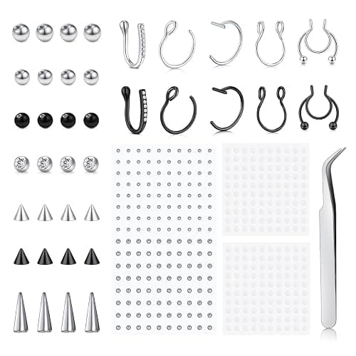 QWALIT Fake Nose Ring Fake Lip Piercing Fake Lip Ring Fake Nose Ring Hoop Fake Snake Bites Fake Lip Piercings Faux Lip Rings Fake Nose Piercing Clip on Nose Ring Spring - Image 1