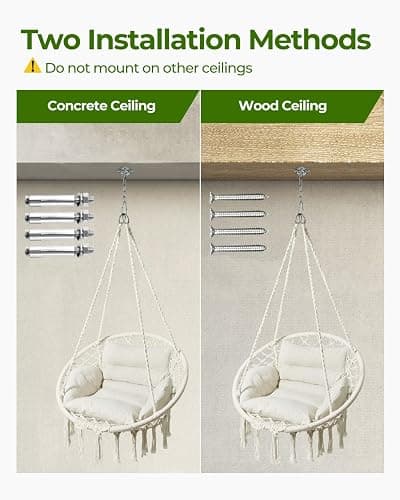 Greenstell Hammock Chair, Macrame Swing Chair with Comfy Cushion, Boho Hanging Chair for Outdoor & Indoor, Perfect for Bedroom, Patio, Balcony, Hold up to 330Lbs, Beige thumbnail 5