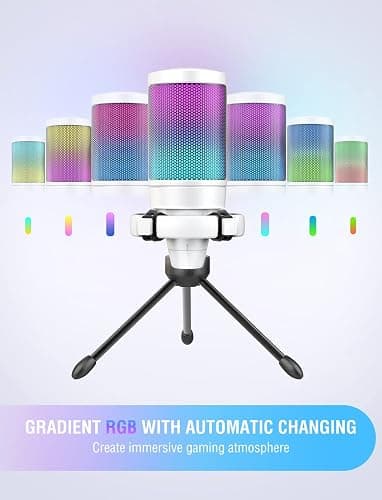 FIFINE AmpliGame USB Microphone, PC Gaming Recording Desktop Laptop Mic, RGB Streaming Podcasting Condenser Mic for Online Game, Vocal, with Mute Button, Gain Knob, Tripod Stand-A6V White thumbnail 4