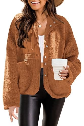 Nirovien Womens Fuzzy Fleece Jacket Button Down Sherpa Coats Casual Winter Warm Outwear with Pockets thumbnail 2