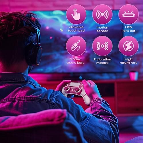 Wireless Controller For PS4, Pink ps4 controller with Dual Vibration/ 6-Axis Motion Sensor/Audio Jack/Touch Pad/Share Button, Recharge Controller For PC, P-4 Accessories Perfect Adaptive Full Version 4/4 Pro/Slim. thumbnail 7