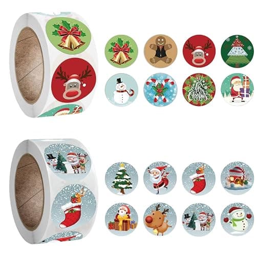 1000 Pcs Christmas Stickers, 2 Rolls 1.0" Christmas Stickers Christmas Tags Gift Labels Stickers Self-Adhesive Christmas Stickers for Kids Presents (Christmas Element) - Image 1