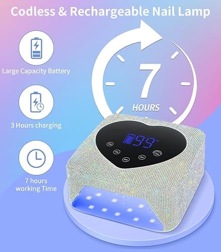 HUGMAPLE Cordless UV Nail Lamp for Gel Nails 72W, Rechargeable Diamond LED Nail Dryer with 5 Timer Setting, Touch Control & Auto Sensor, Fast Nail Light Curing Lamp for Salon & Home thumbnail 4