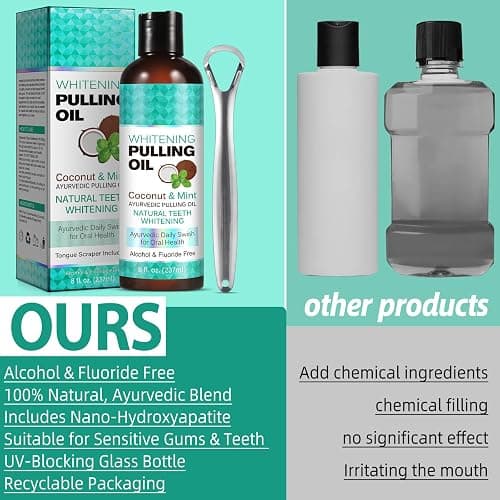 Coconut Oil Pulling for Fresh Breath and Oral Hygiene - Ayurvedic Expert Formulated | Supports Healthy Gums | Natural - Includes Tongue Scraper and Measuring Cup - 8 oz thumbnail 7