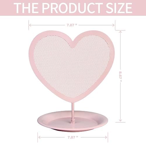 Parlor Boudoir Heart Shaped Jewelry Organizer Stand Pink Metal Earring Holder for Girls with Tray Storage for Rings & Bracelets Cute Vanity Jewelry Display and Room Decor Aesthetic for Teen Girls thumbnail 3