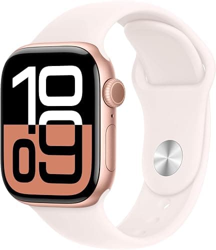 Apple Watch Series 10 [GPS, 42mm] - Rose Gold Aluminum Case with Light Blush Sport Band, S/M (Renewed) - Image 1