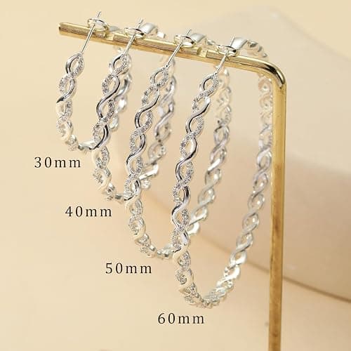 Senteria 925 Sterling Silver Earrings Hoops for Women Lightweight Twisted Hoop Earrings With Cubic Zirconia Hypoallergenic Hoops Earrings (20/30/40/50/60MM) thumbnail 5