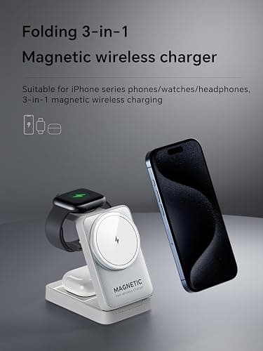 2025 Upgraded 3-in-1 Wireless Charger for iPhone,Travel Magnetic Charger Stand Nightlight Foldable Wireless Charging Station Compatible with Magsafe Charger&iPhone 17/16/15/14/13,Apple Watch&AirPods thumbnail 7