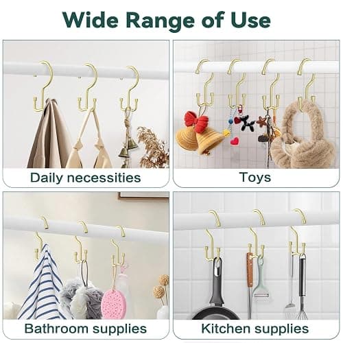 Goowin Shower Curtain Hooks, Shower Curtain Rings, Durable Gold Shower Curtain Hangers, Smooth Glide Double Hook Shower Curtain Hooks, Simple Shower Hooks for Shower Curtain, Gold, 24 Pack-Cylinders thumbnail 7