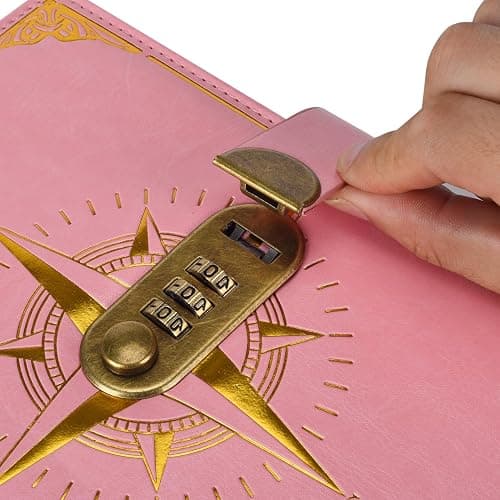 ARRLSDB A5 PU Leather Diary with Lock, Journal with Combination Lock Password Journal Locking Journal Diary (Pink) thumbnail 3