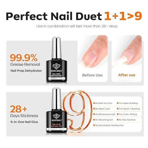 modelones Gel Nail Kit Almond, Upgrade 15Sizes Fake Nails, 9-in-One Glue Dehydrator & Mini U V Light Clipper, 510Pcs Medium Almond Press on Tips for Extension DIY Salon Home Gift thumbnail 3