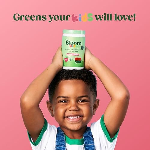 Bloom Nutrition Superfood Greens Powder for Kids, Digestive Enzymes, Probiotics, Prebiotics, Gut Health, Chlorella, Green Juice Mix w/Beet Root Powder (25 Servings (Pack of 1), Strawberry Apple) thumbnail 4
