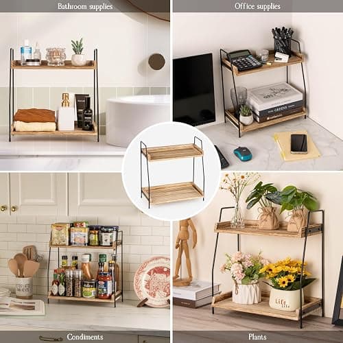 ANBOXIT Coffee Station Organizer for Countertop, 2 Tier Coffee Bar Accessories and Organizer, Wooden Kitchen Storage & Organisation, Countertop Organiser for Kitchen, Home, Office - Brown thumbnail 6