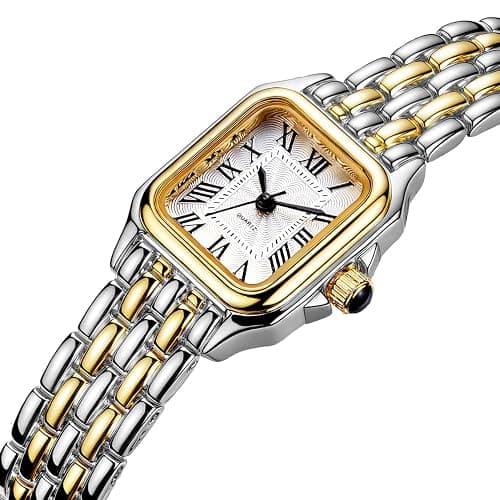 BESTKANG Watches for Women Vintage Square Classic Luxury Watch with Roman Numerals Dial Gold Silver Two-Tone Stainless Steel Band Elegant Dress Women's Wrist Watch thumbnail 2