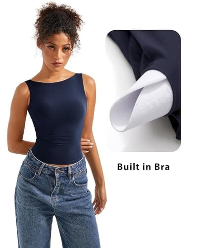 SUUKSESS Women Padded Open Back Boat Neck Tank Tops Double Lined Basic Shirts thumbnail 3