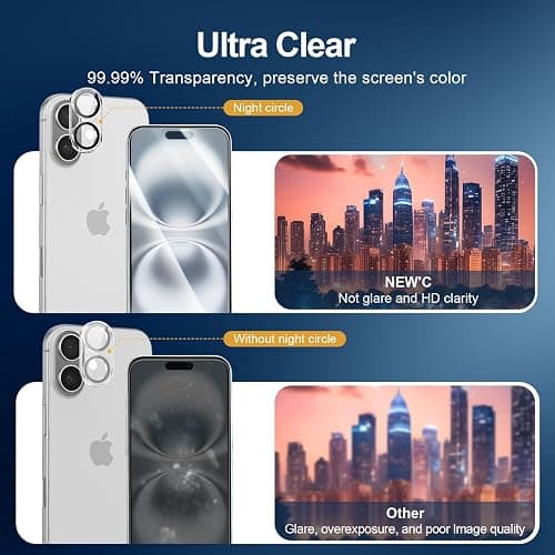 NEW'C 3x Screen Protector for iPhone 16 Plus (6.7 inches)+ 3x Camera Lens Protector, Sensor Protection, Case Friendly Tempered Glass Film + Dust Plug- Easy installation tool include thumbnail 7