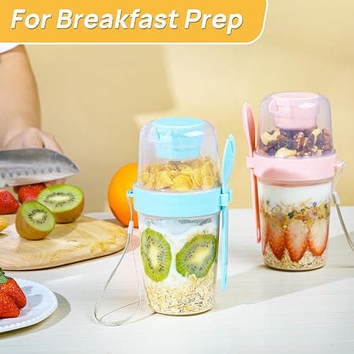 Vtopmart 4 Pack 27oz Yogurt Parfait Cups with Lids and Spoons, Overnight Oats Containers, Reusable Topping Compartment for Breakfast with Yogurt, Cereal or Oatmeal On-the-Go thumbnail 2