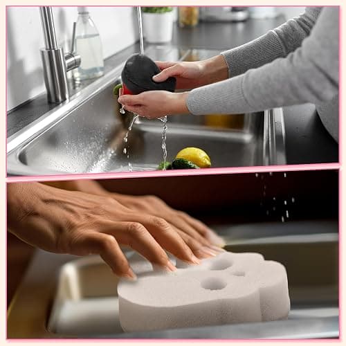 Tioncy 12 Pack Skull Kitchen Sponges Bulk Dual Sided Scrubber Pink Sponges Dishwashing Skull Kitchen Accessories Dish Scouring Black, White thumbnail 5